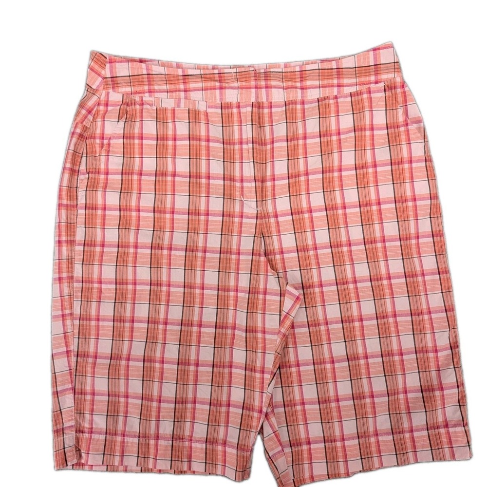 Basic Editions Women's Shorts Size 12 Pink Plaid 100% Cotton Classic Fit Casual